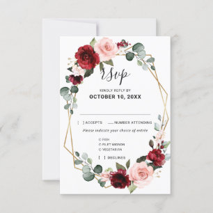 Cartons Réponse Burgundy Blush Floral moderne Mariage géométrique