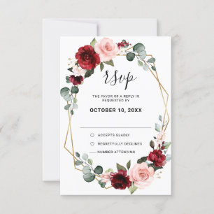 Cartons Réponse Burgundy Blush Floral moderne Mariage géométrique
