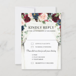 Cartons Réponse Burgundy Blush Navy Floral Arch Canopy Mariage