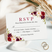 Burgundy Marsala Red Floral Meal Choix Mariage