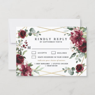 Cartons Réponse Burgundy Meal Choice Blush Gold Green Mariage