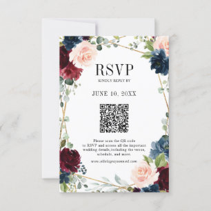 Cartons Réponse Burgundy Navy Blush Boho Mariage géométrique QR Co