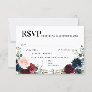 Cartons Réponse Burgundy Navy Blush Floral Gold Mariage géométriqu