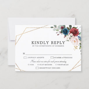 Cartons Réponse Burgundy Navy Blush Floral Gold Mariage géométriqu