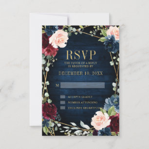 Cartons Réponse Burgundy Navy Blush Floral Mariage géométrique