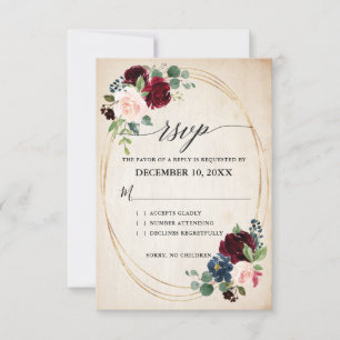 Cartons Réponse Burgundy Navy Floral Russe Boho Mariage campagnard