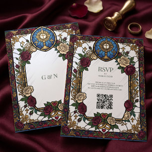 Cartons Réponse Burgundy Rose Vitrail Catholique Mariage Save 