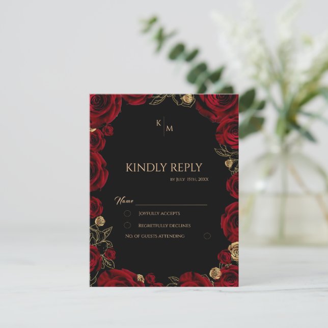 Cartons Réponse Burgundy Roses Boho Wedding (Debout devant)