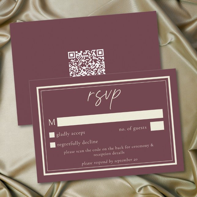 Cartons Réponse Burgundy Wine Minimalist Frame Wedding QR Code (Burgundy Wine Minimalist Frame Wedding QR Code RSVP Card)