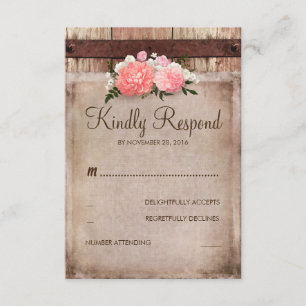 Cartons Réponse Burlap vintage et mariage floral en bois rustique