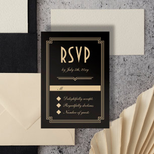 Cartons Réponse Cadre Art déco classique Mariage d'or noir