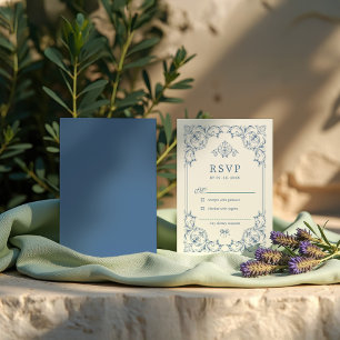 Cartons Réponse Cadre de bordure ornementale traditionnel bleu et