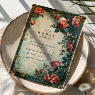 Cartons Réponse Cadre de mariage botanique Rose Vintage