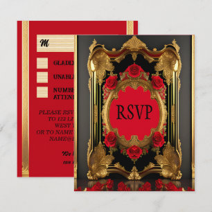 Cartons Réponse Cadre doré aux roses rouges, mariage de style goth