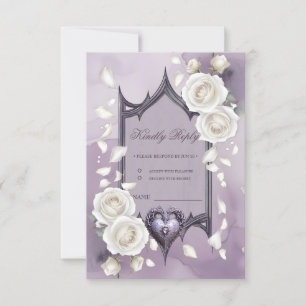 Cartons Réponse Cadre floral avec coeur et roses blanches