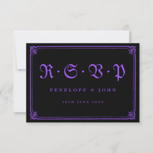 Cartons Réponse Cadre gothique violet Mariage de typographie noire