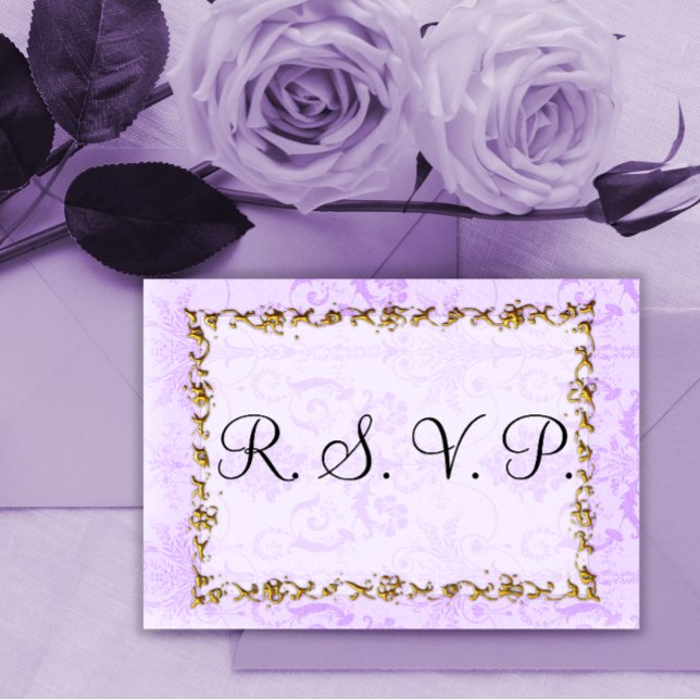 Cartons Réponse Cadre or élégant et Damas violet (Créateur téléchargé)