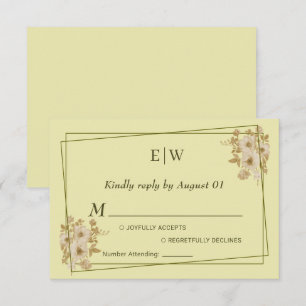 Cartons Réponse Cadre rose - Mariage jaune céleste Monogramme