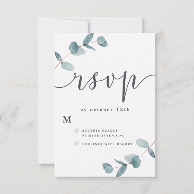Cartons Réponse Cadre simple Eucalyptus avec Mariage de calligraph (Devant)