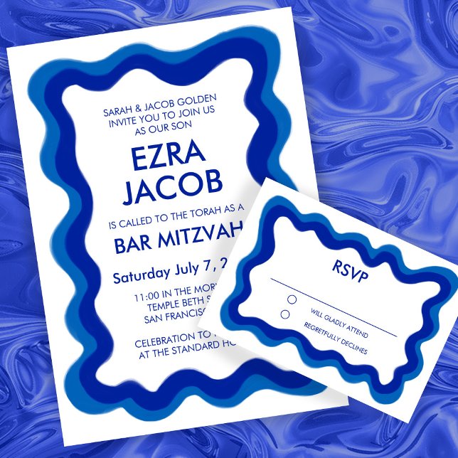 Cartons Réponse Cadre Wavy Frame Moderne Chic Bat mitzvah de barre (Wavy Frame Modern Chic Custom Bar Bat Mitzvah RSVP Card
)