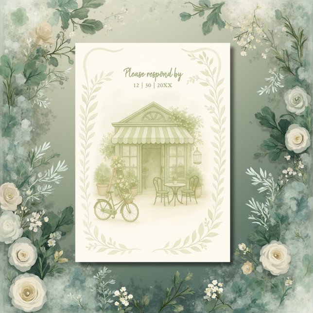 Cartons Réponse café mariage extérieur vert romantique (Créateur téléchargé)