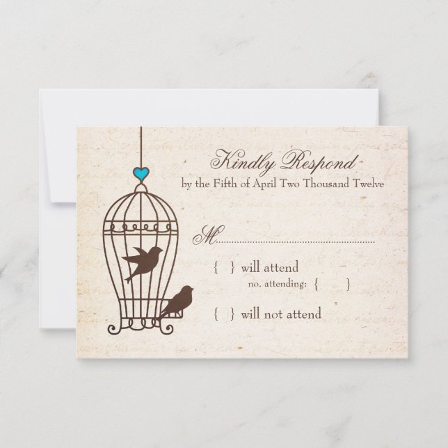 Cartons Réponse Cage d'oiseaux fantaisie - Mariage Turquoise et au (Devant)