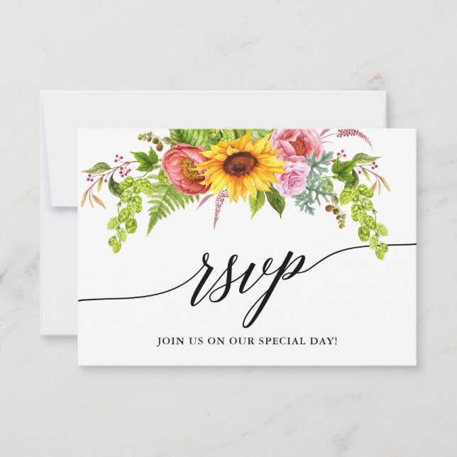 Cartons Réponse Calligraphie Aquarelle Tournesol Floral Mariage (Devant)