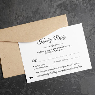 Cartons Réponse Calligraphie classique simple mariage noir et blan
