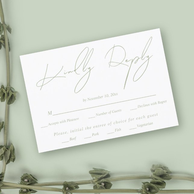 Cartons Réponse Calligraphie de script moderne sauge vert blanc ma (Créateur téléchargé)