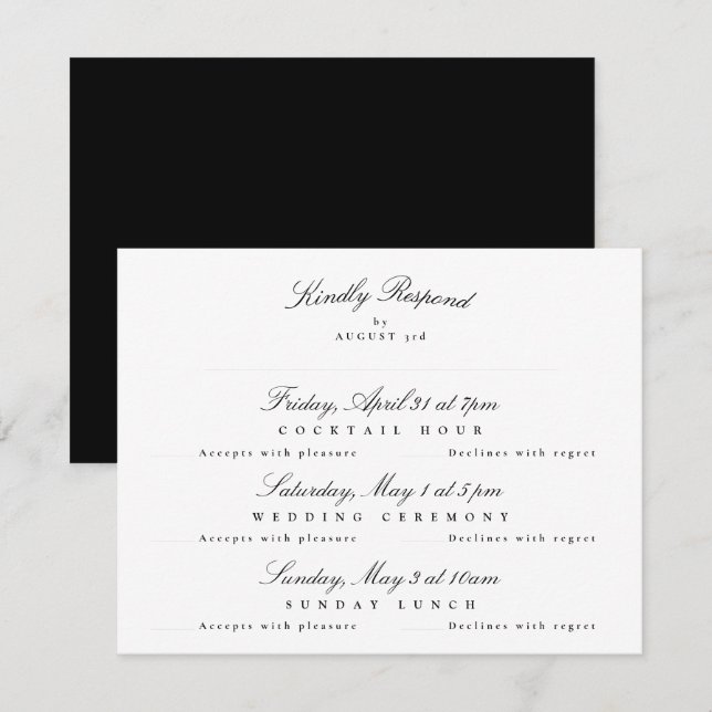 Cartons Réponse Calligraphie élégante noire et blanche multi-événe (Devant / Derrière)