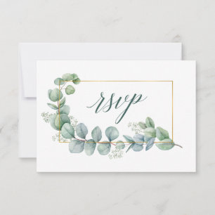 Cartons Réponse Calligraphie Eucalyptus Gold Green Mariage Repas