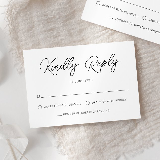 Cartons Réponse Calligraphie Joueuse moderne Mariage noir blanc (Créateur téléchargé)