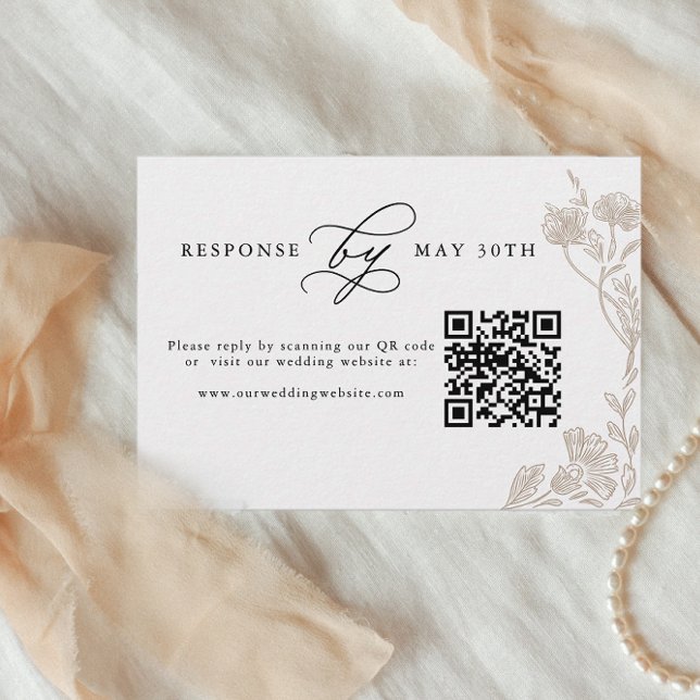 Cartons Réponse Calligraphie Main dessinée Mariage Floral QR Code  (Créateur téléchargé)
