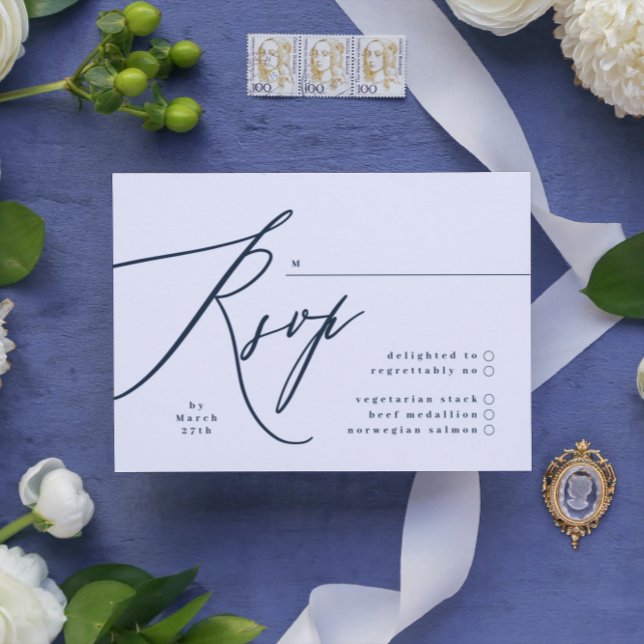 Cartons Réponse Calligraphie moderne bleu marine et blanc (Créateur téléchargé)