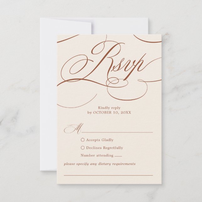 Cartons Réponse Calligraphie moderne Mariage en terre cuite intemp (Devant)
