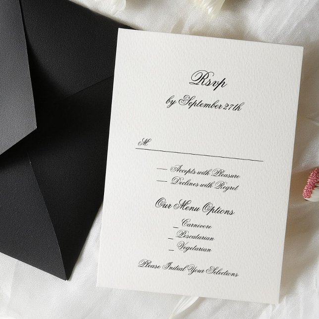 Cartons Réponse Calligraphie officielle Mariage classique noir et  (Créateur téléchargé)