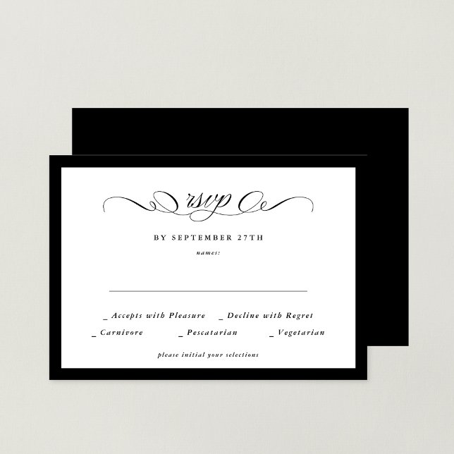 Cartons Réponse Calligraphie officielle Noir encadré Mariage class (Créateur téléchargé)