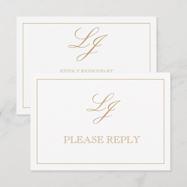 Cartons Réponse Calligraphie Or Classique Monogramme Aucun Repas (Devant / Derrière)
