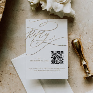 Cartons Réponse Calligraphie romantique QR Code Gold Mariage