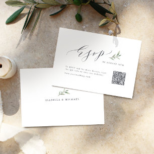 Cartons Réponse Calligraphie simple vert rustique mariage code QR
