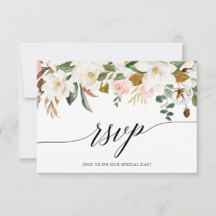 Cartons Réponse Calligraphie White Magnolias Mariage Rose
