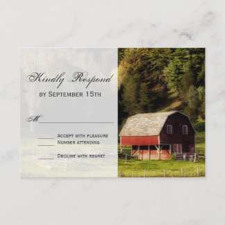 Cartons Réponse Campagne rurale Granges Arbres Mariage rustique Ca