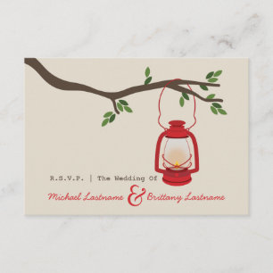 Cartons Réponse Camping rouge de lanterne d'huile/R.S.V.P.