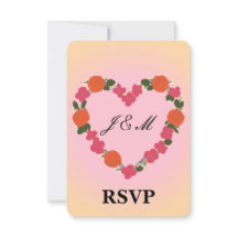Carte-réponse mariage rose orange couronne coeur