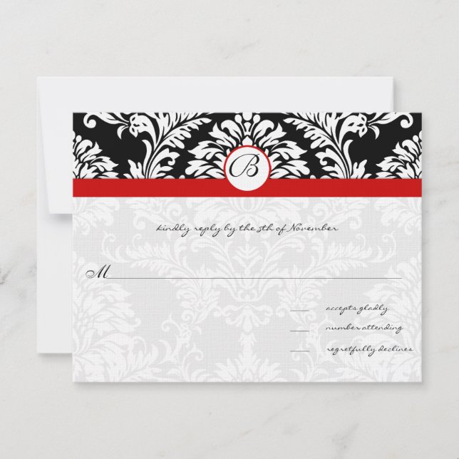 Cartons Réponse Carton d'invitation de mariage en damas noir avec  (Devant)