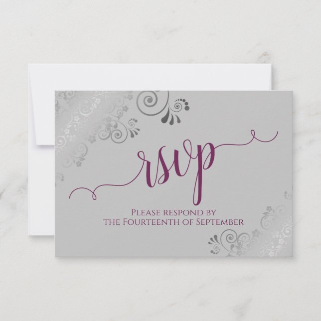 Cartons Réponse Cassis sur le Mariage de calligraphie gris argenté (Devant)