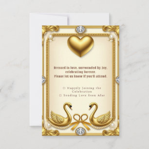 Cartons Réponse Célébration de mariage Perle Cygne Doré