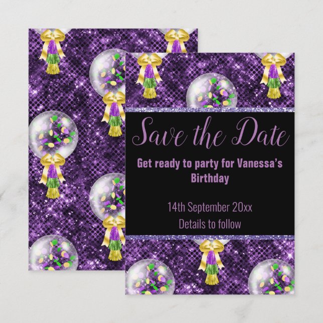 CARTONS RÉPONSE CÉLÉBRATION DE PARTIES SCINTILLANT PURPLE NOIR ENR (Devant / Derrière)