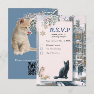 Cartons Réponse Célébrations d'hiver dans la neige, avec Kittens