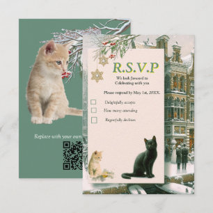 Cartons Réponse Célébrations d'hiver dans la neige, avec Kittens